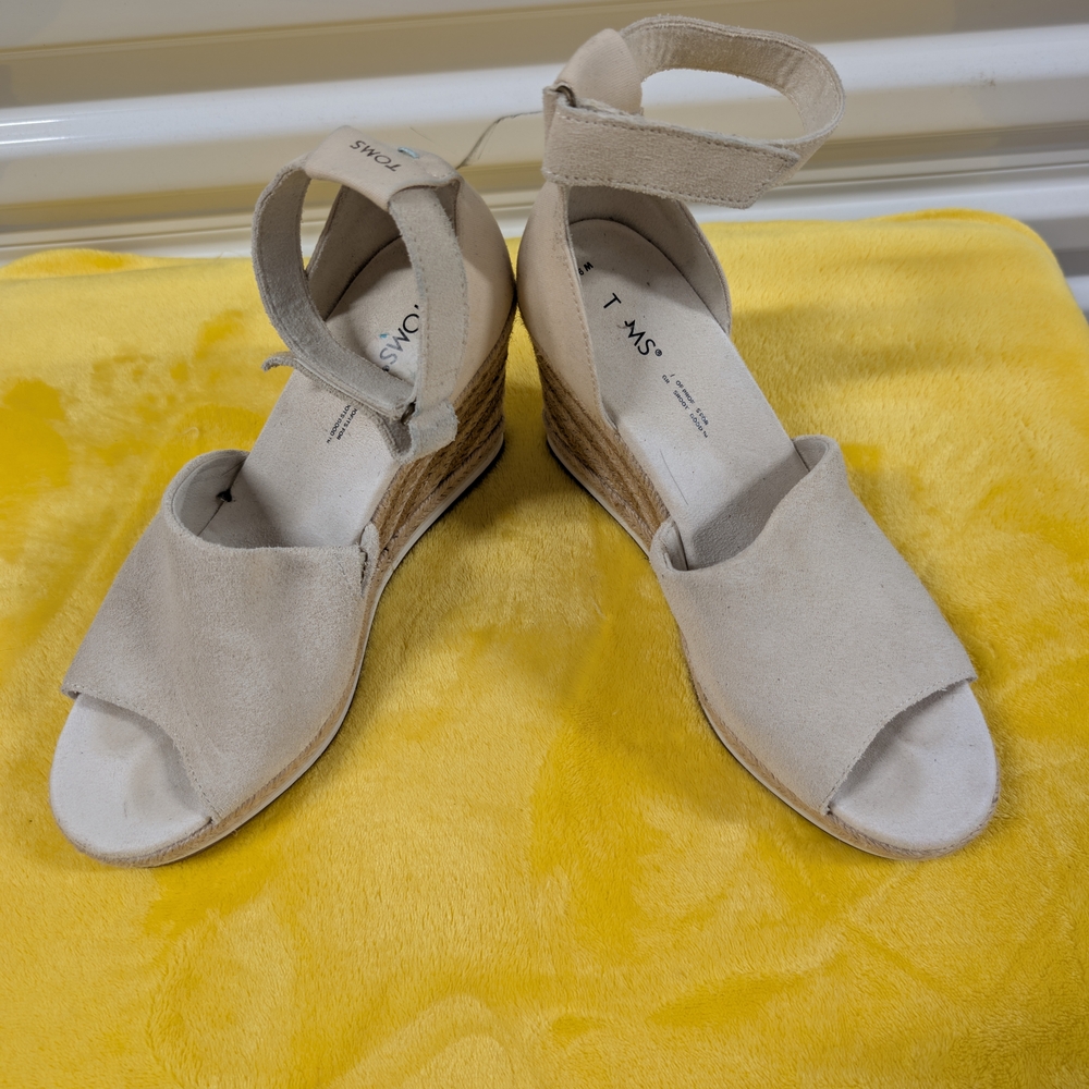 Toms Beige Suede Espadrille Wedge Sandals with Ankle Strap